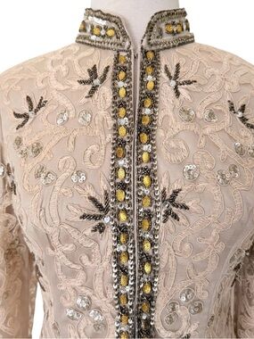 Sue Wong Jacket NWT Beige Beaded Long Sleeve Embroidered Coat Size 6
